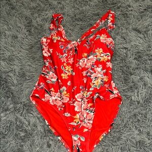 Jessica Simpson Red Floral One Piece Swimsuit